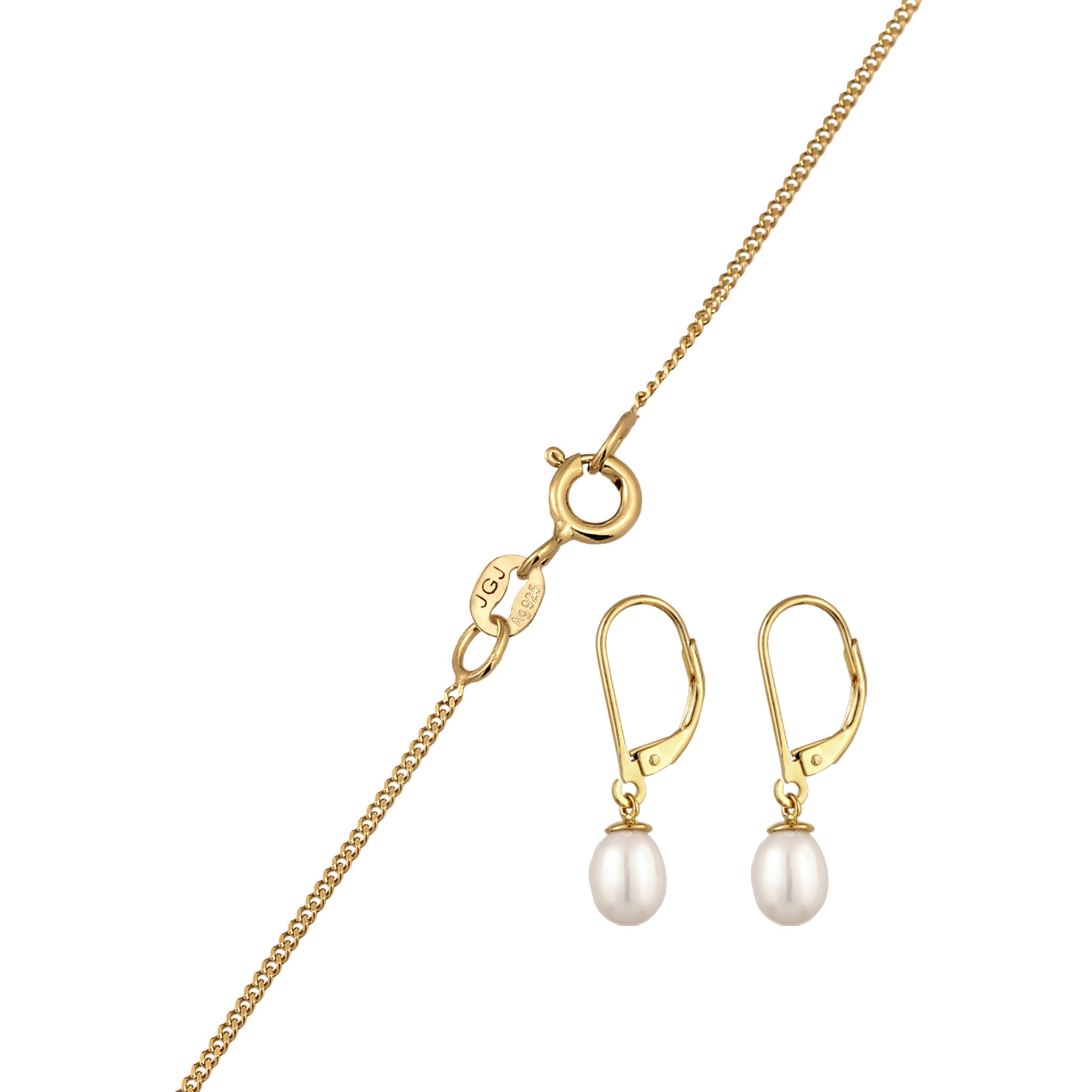 Gold Set Perhiasan Perak 925 Wanita Elegant Freshwater Pearls Drop Gold Plated