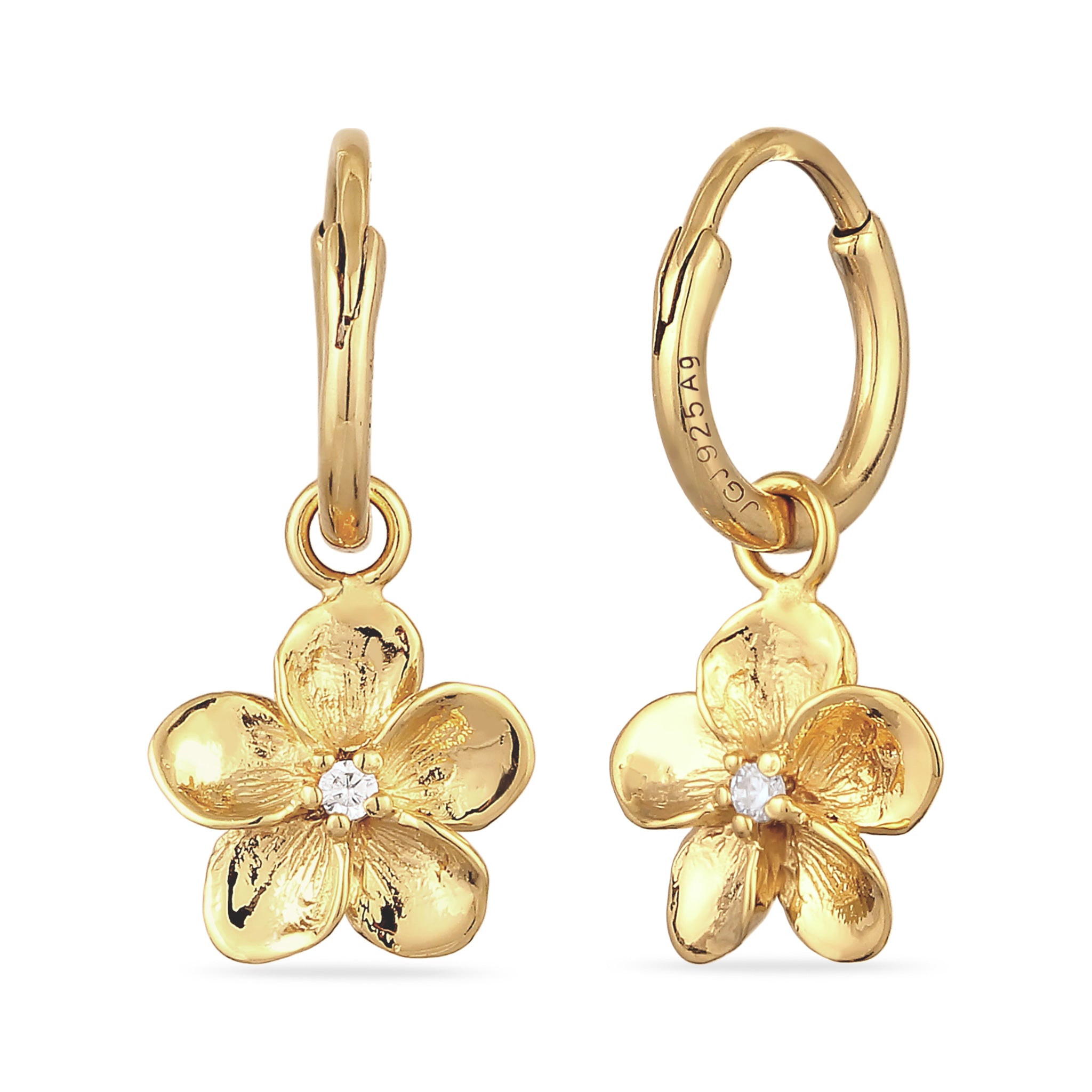 Gold Anting Perhiasan Perak 925 Wanita Creoles Frangipani Flower Zirconia Gold Plated