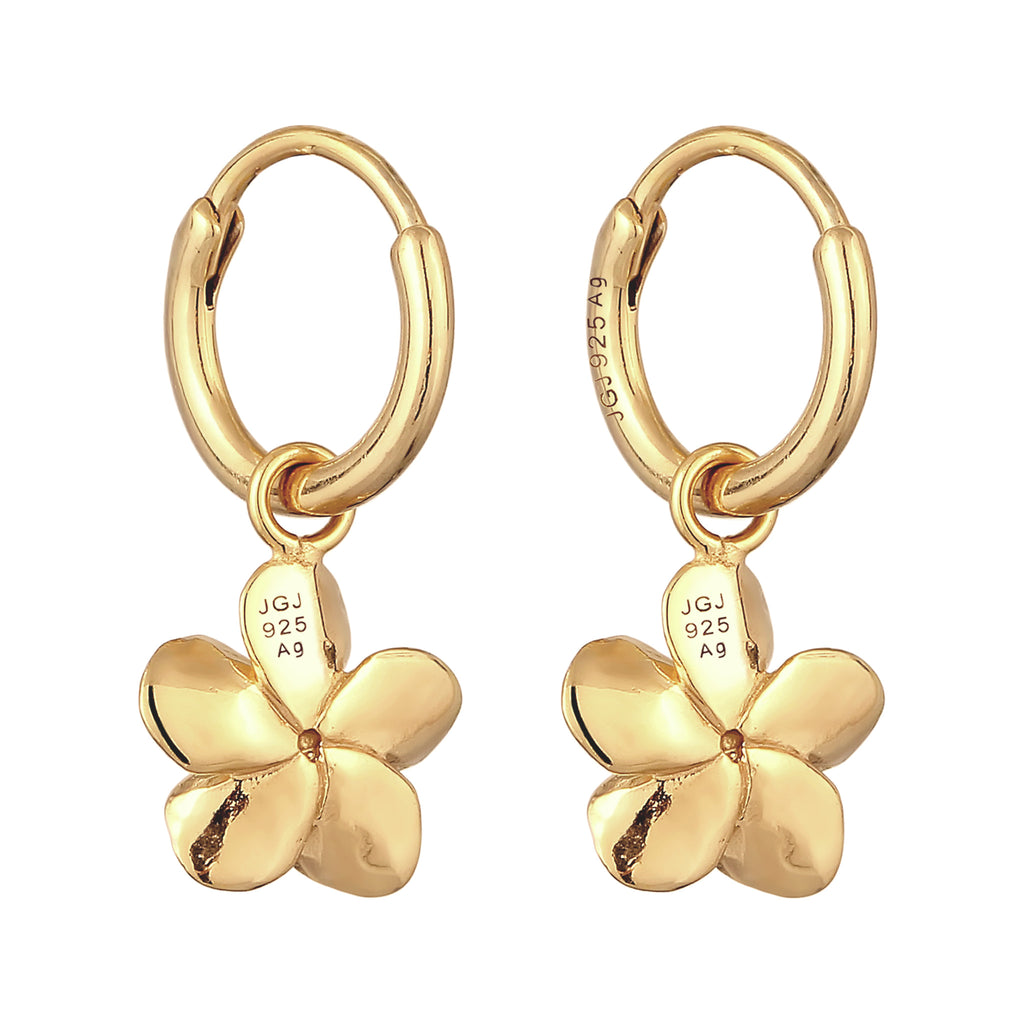 Gold Anting Perhiasan Perak 925 Wanita Creoles Frangipani Flower Zirconia Gold Plated