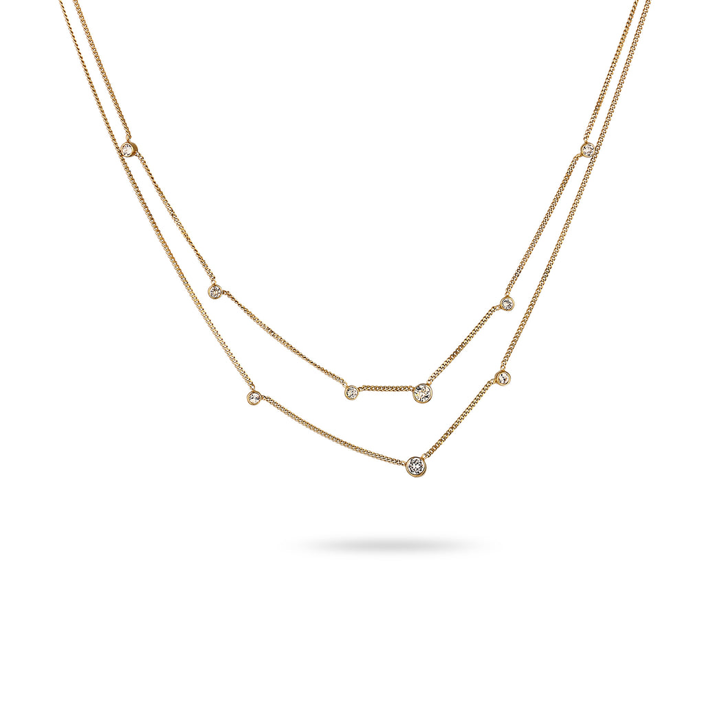 Gold Kalung Perhiasan Perak 925 Wanita Layer Circle White Crystals Gold Plated