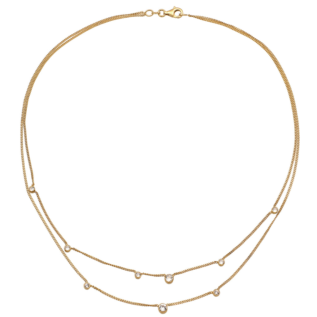 Gold Kalung Perhiasan Perak 925 Wanita Layer Circle White Crystals Gold Plated