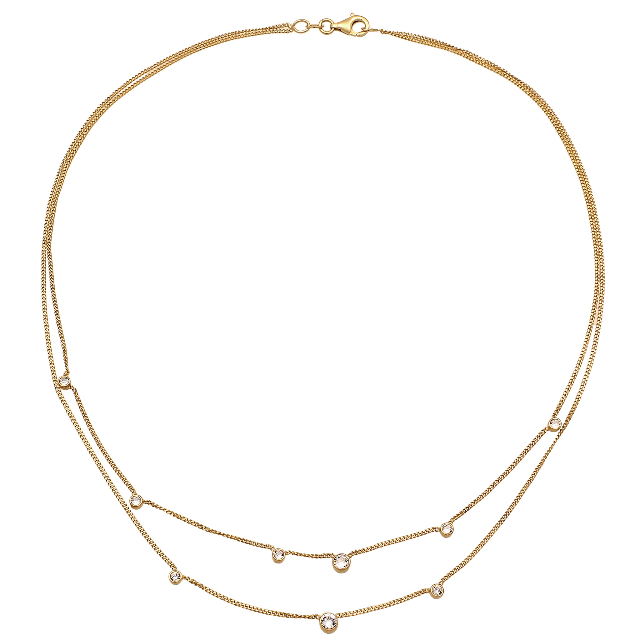 Gold Kalung Perhiasan Perak 925 Wanita Layer Circle White Crystals Gold Plated