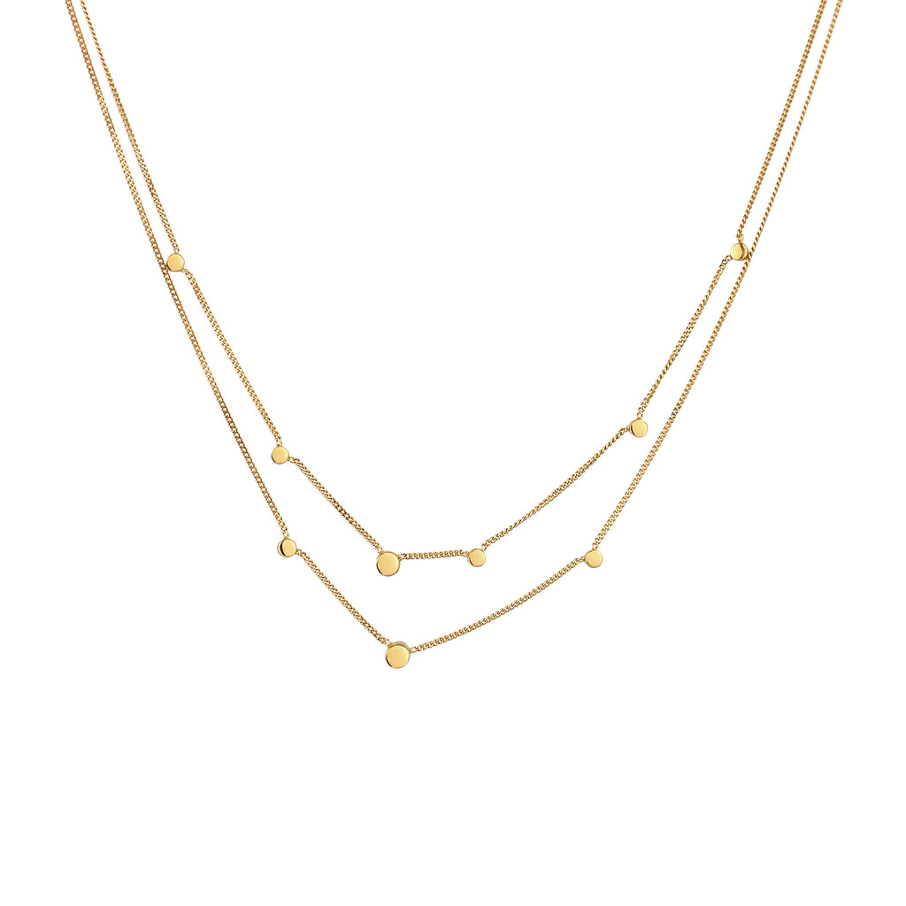 Gold Kalung Perhiasan Perak 925 Wanita Layer Circle White Crystals Gold Plated