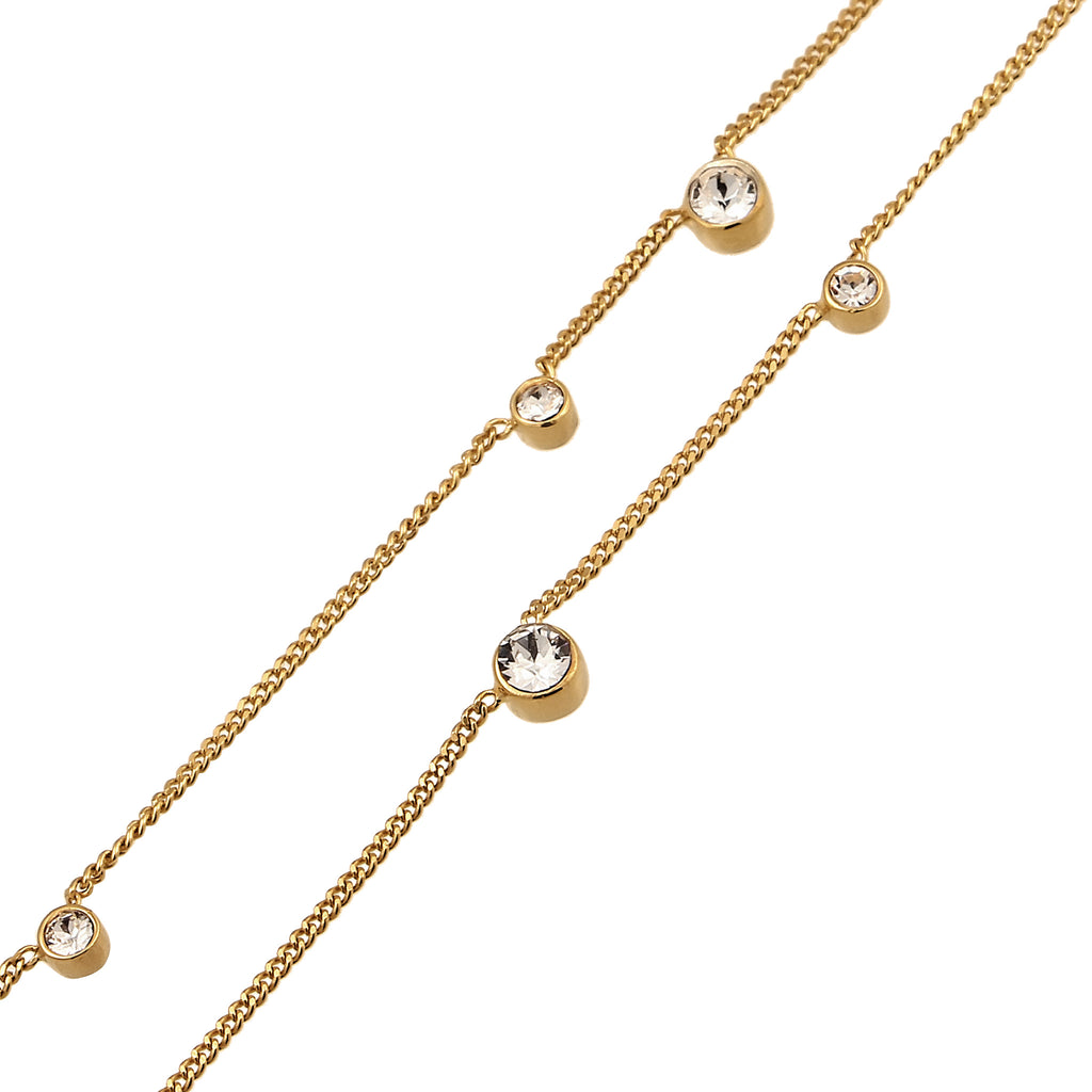 Gold Kalung Perhiasan Perak 925 Wanita Layer Circle White Crystals Gold Plated