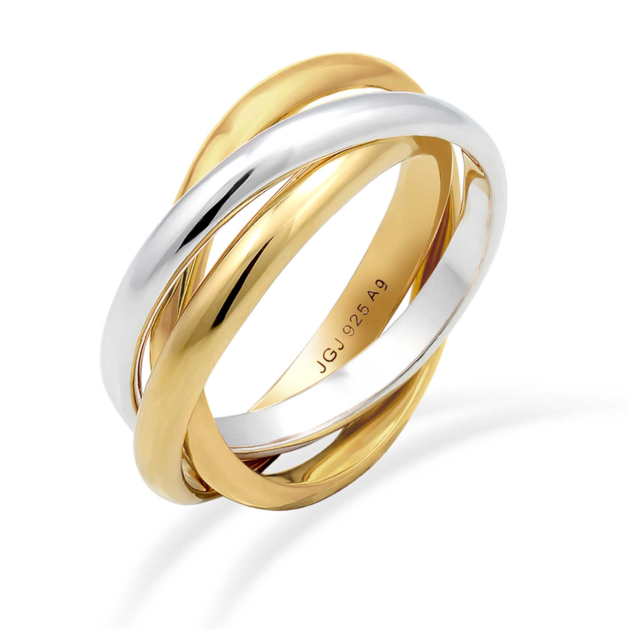 Bicolor Cincin Perhiasan Perak 925 Wanita Triple Basic Bicolor