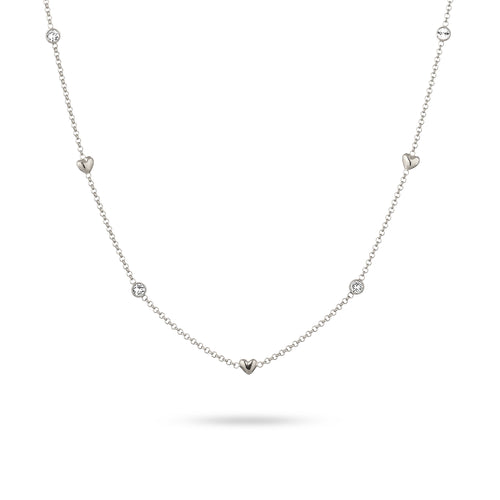 Silver Kalung Perhiasan Perak 925 Wanita Heart White Crystals
