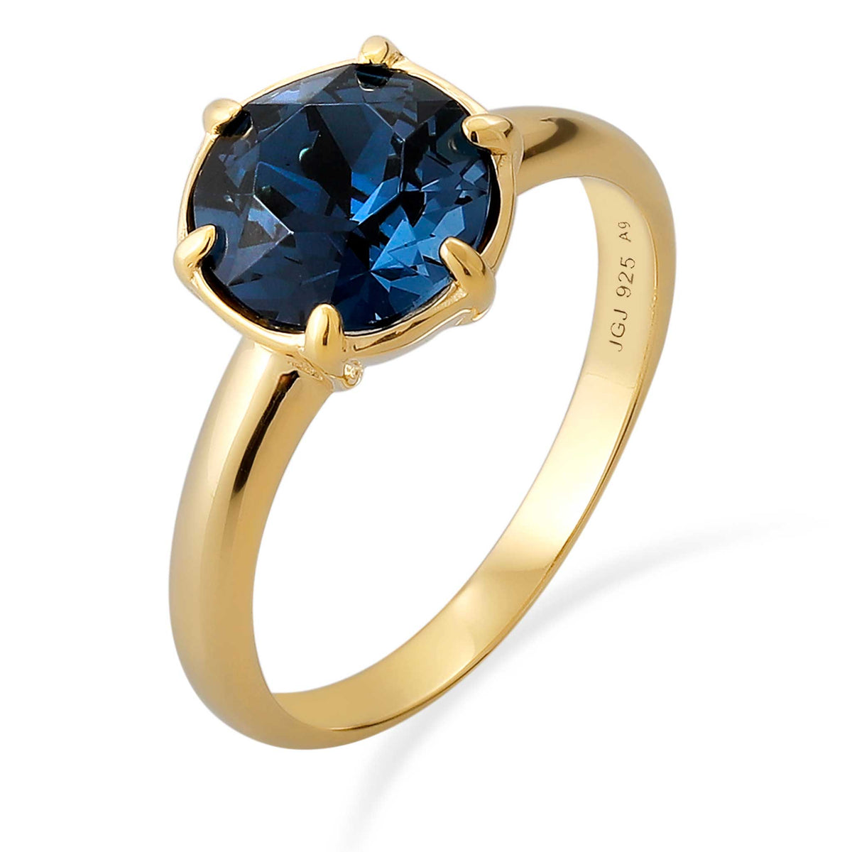 Blue Crystal Cocktail Ring 925 Silver Gold Plated