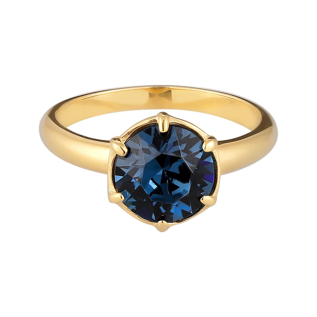 Gold - Elli | Ring Crystal Blue 925 Sterling Silver Gold Plated