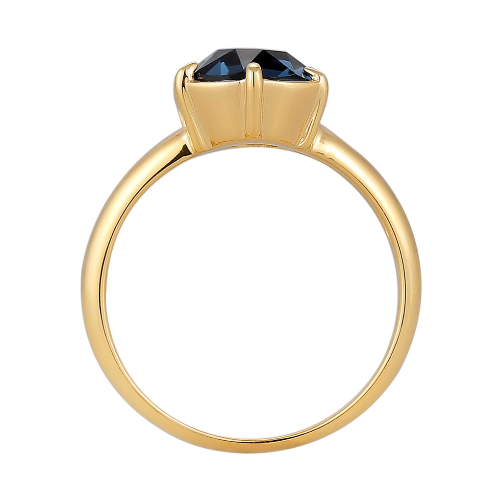 Ring Crystal Blue 925 Sterling Silver Gold Plated
