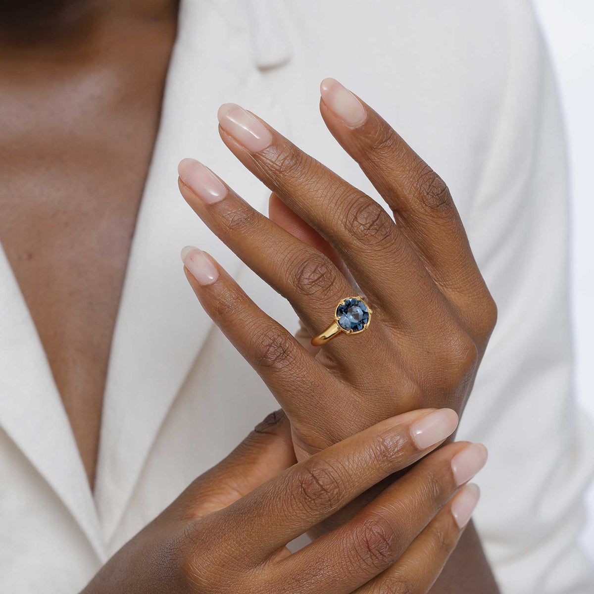 Gold - Elli | Ring Crystal Blue 925 Sterling Silver Gold Plated