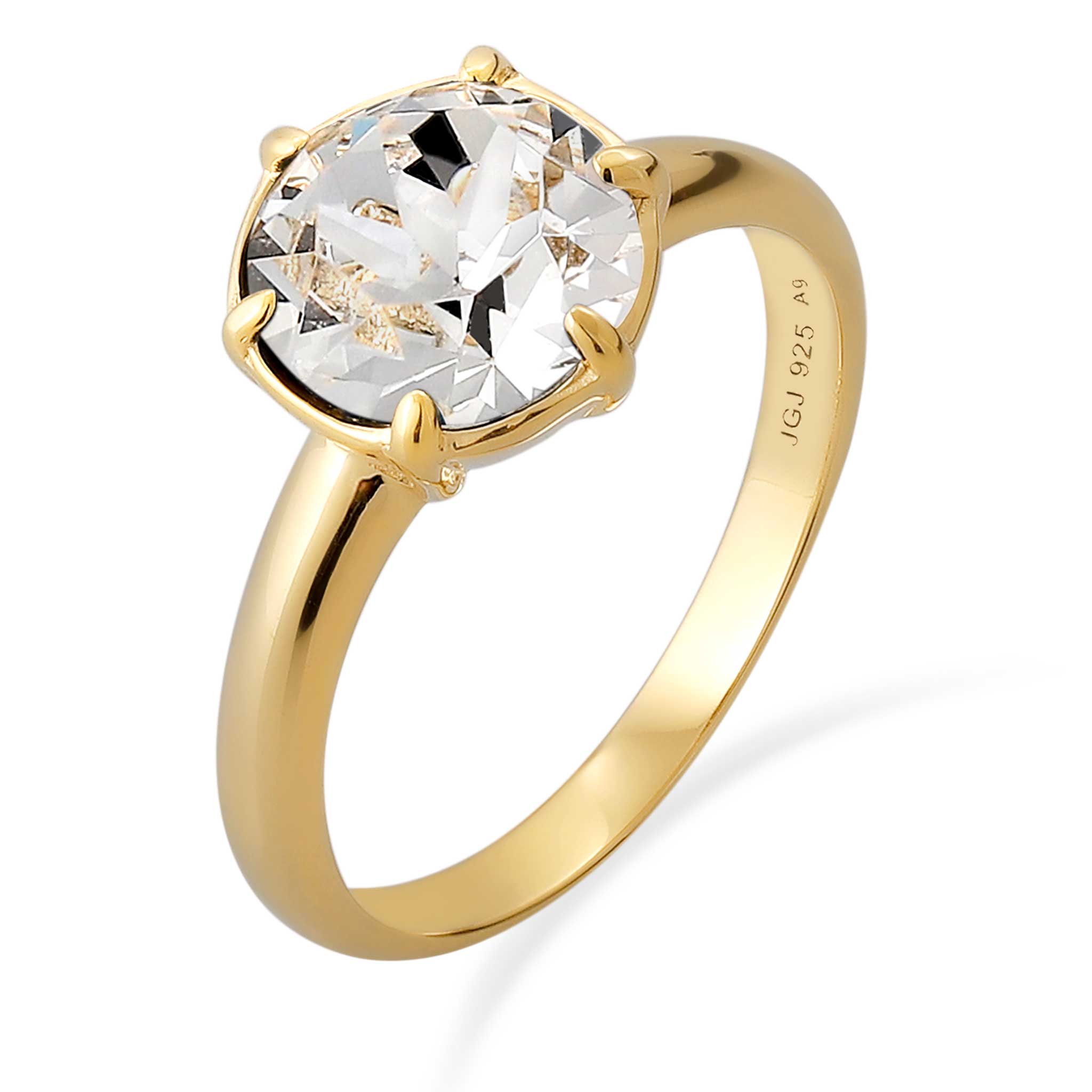 White Cincin Perhiasan Perak 925 Wanita Solitaire Elegant Crystal White Gold Plated