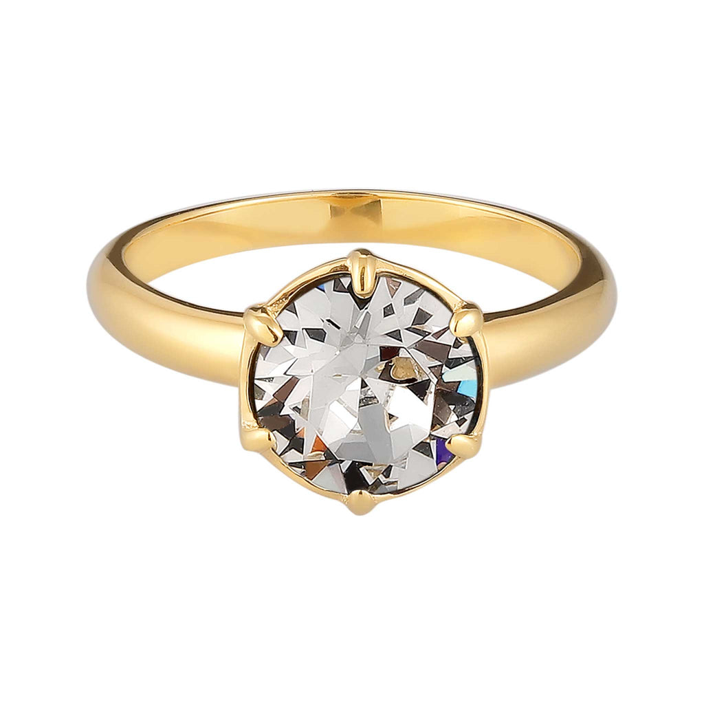 White Cincin Perhiasan Perak 925 Wanita Solitaire Elegant Crystal White Gold Plated