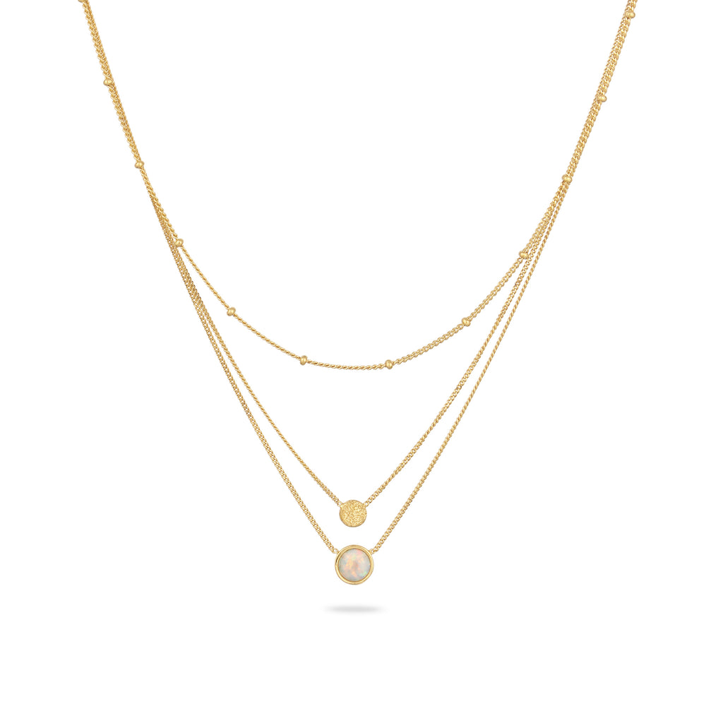 Gold Kalung Perhiasan Perak 925 Wanita Layer Circle Synthetic Opal Gold Plated