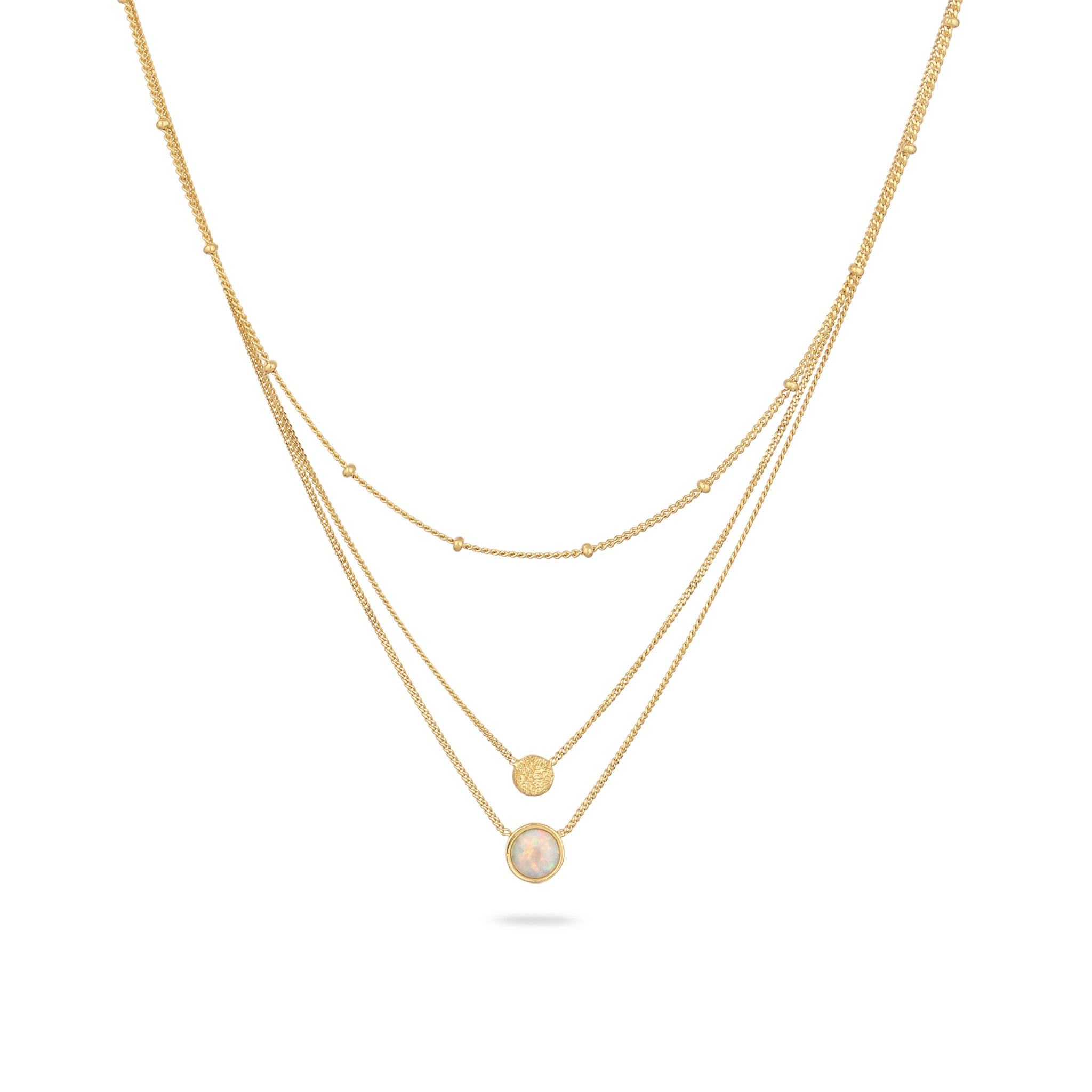 Gold Kalung Perhiasan Perak 925 Wanita Layer Circle Synthetic Opal Gold Plated