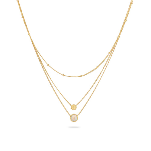 Gold Kalung Perhiasan Perak 925 Wanita Layer Circle Synthetic Opal Gold Plated