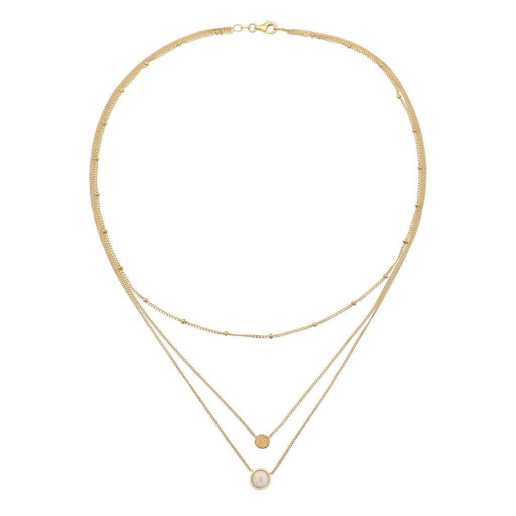 Gold Kalung Perhiasan Perak 925 Wanita Layer Circle Synthetic Opal Gold Plated