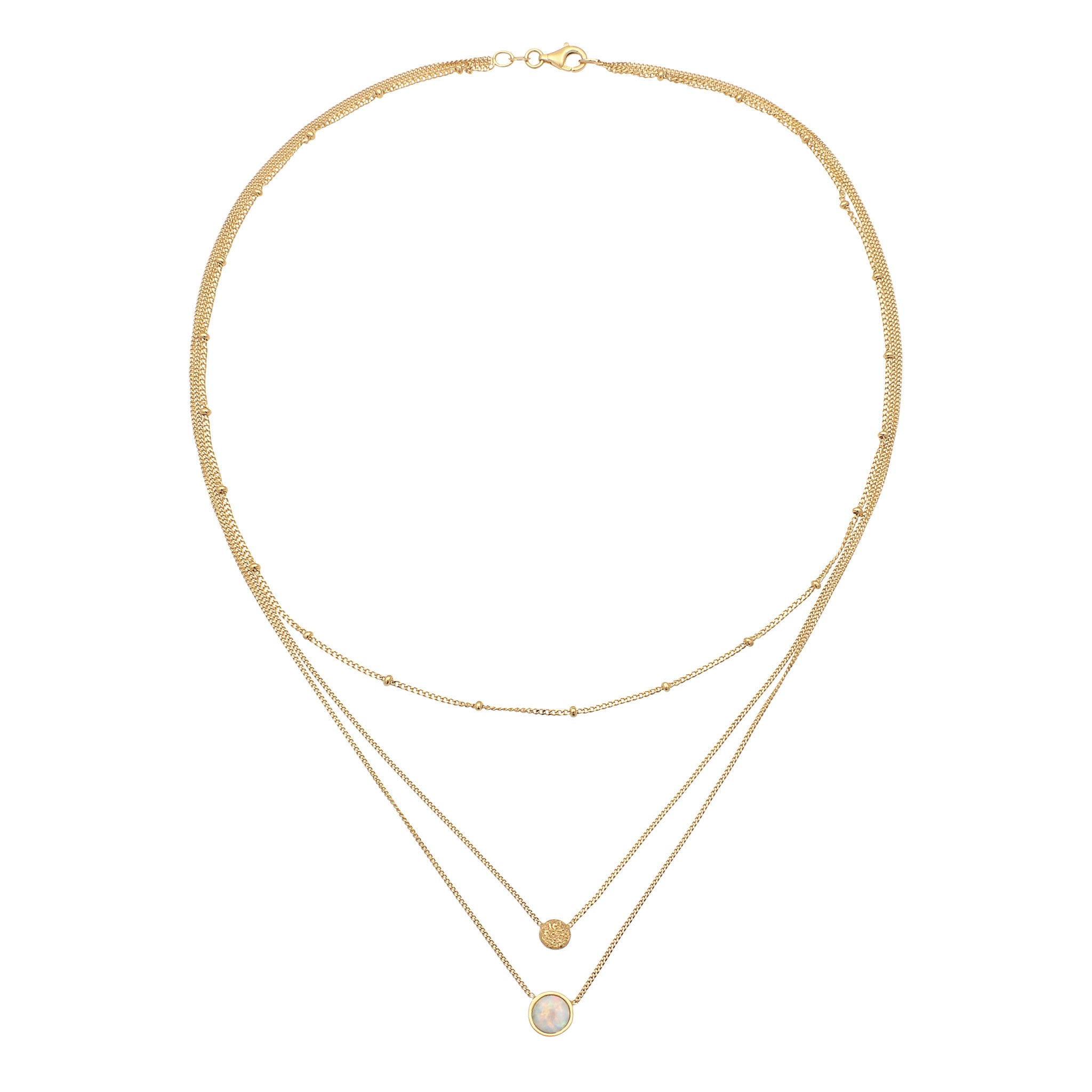 Gold Kalung Perhiasan Perak 925 Wanita Layer Circle Synthetic Opal Gold Plated