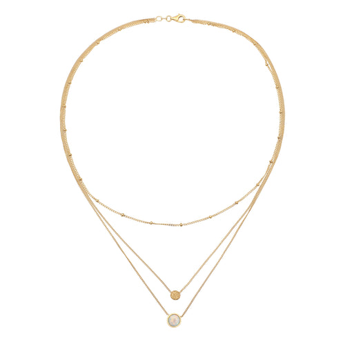 Gold Kalung Perhiasan Perak 925 Wanita Layer Circle Synthetic Opal Gold Plated