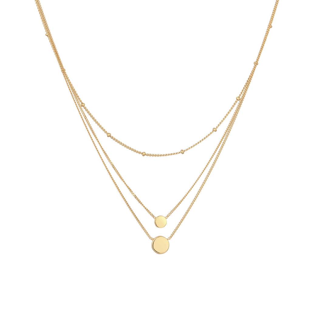 Gold Kalung Perhiasan Perak 925 Wanita Layer Circle Synthetic Opal Gold Plated