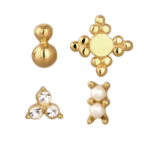 Gold Anting Set Perhiasan Perak 925 Wanita Stud Snowflake Pearl Gold Plated