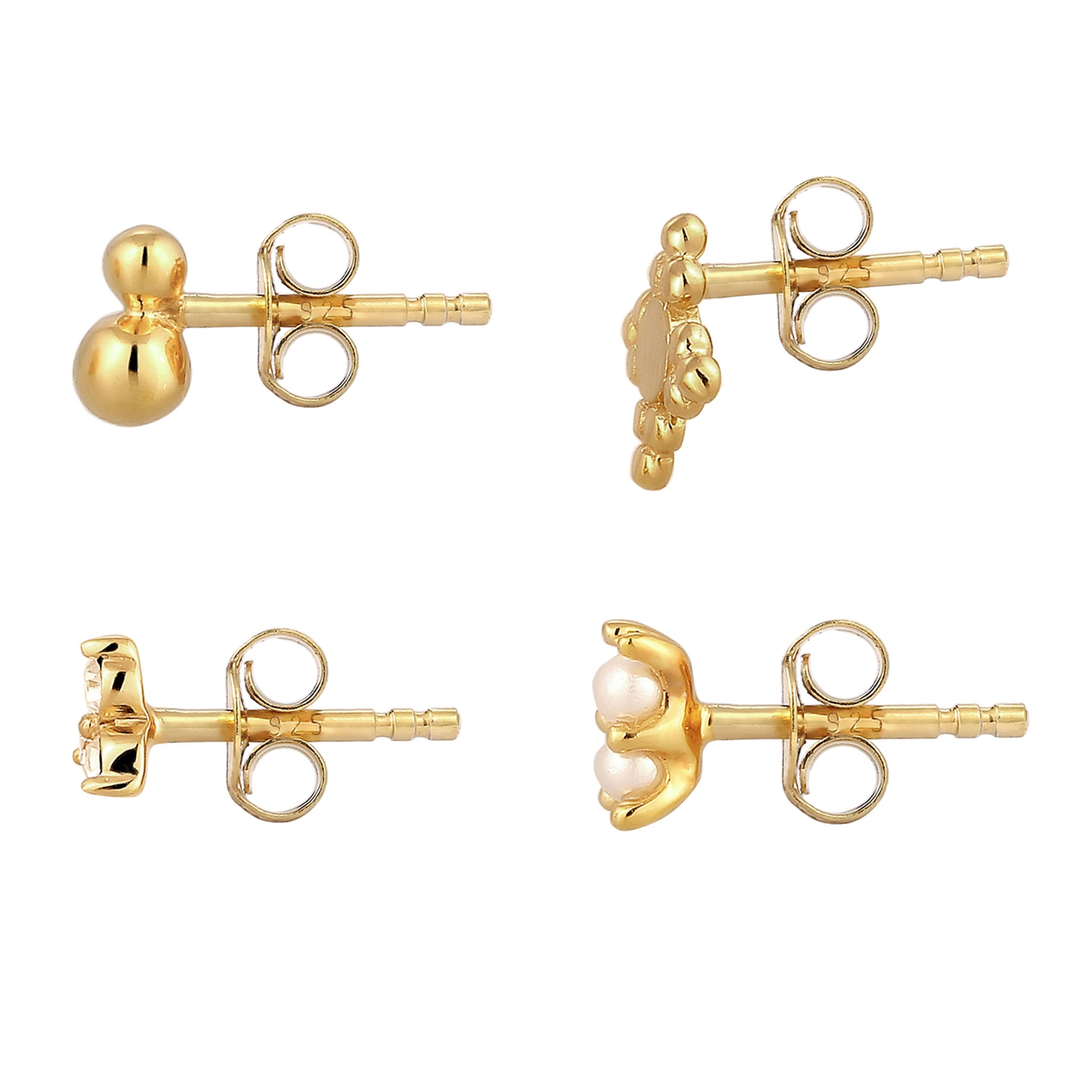 Gold Anting Set Perhiasan Perak 925 Wanita Stud Snowflake Pearl Gold Plated