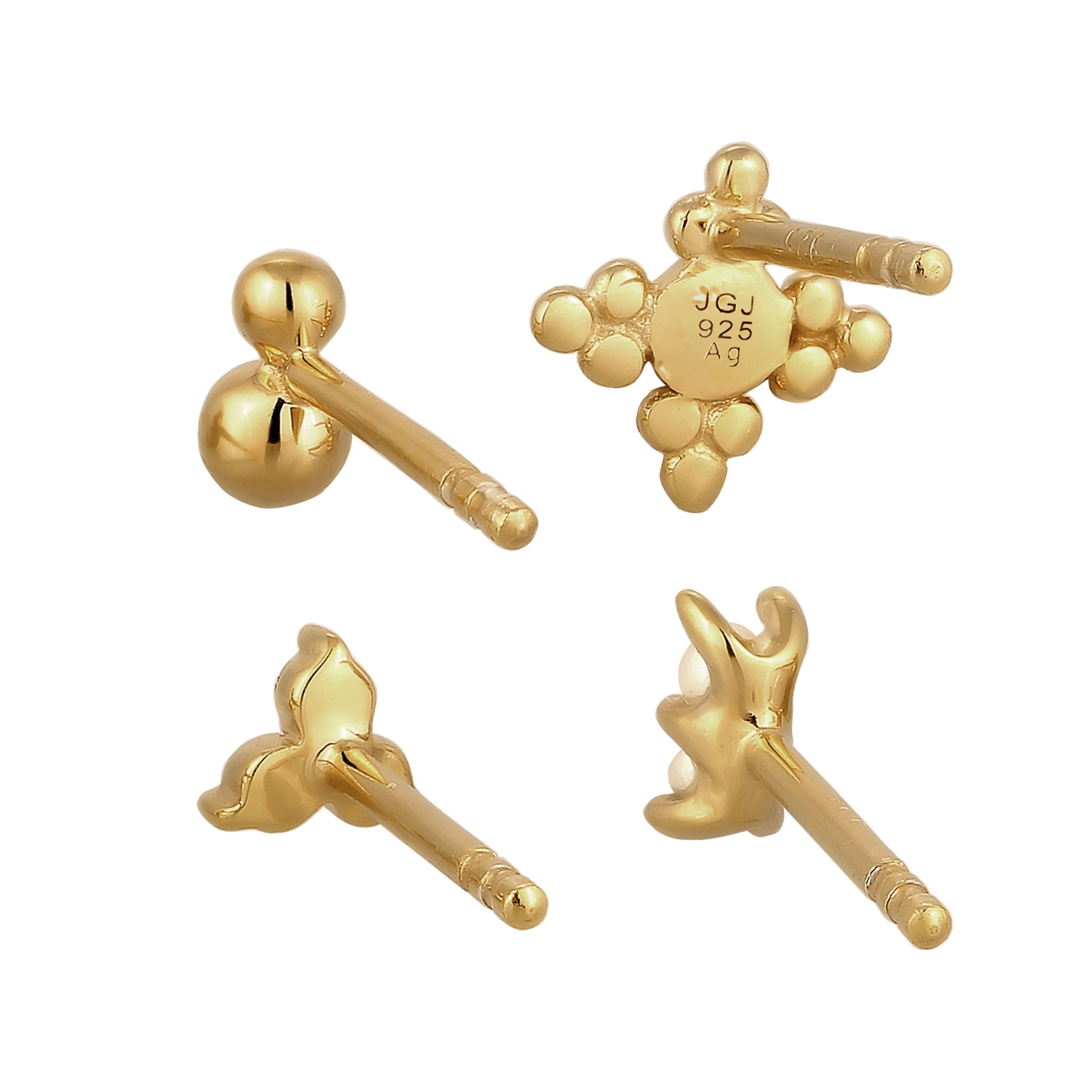 Gold Anting Set Perhiasan Perak 925 Wanita Stud Snowflake Pearl Gold Plated
