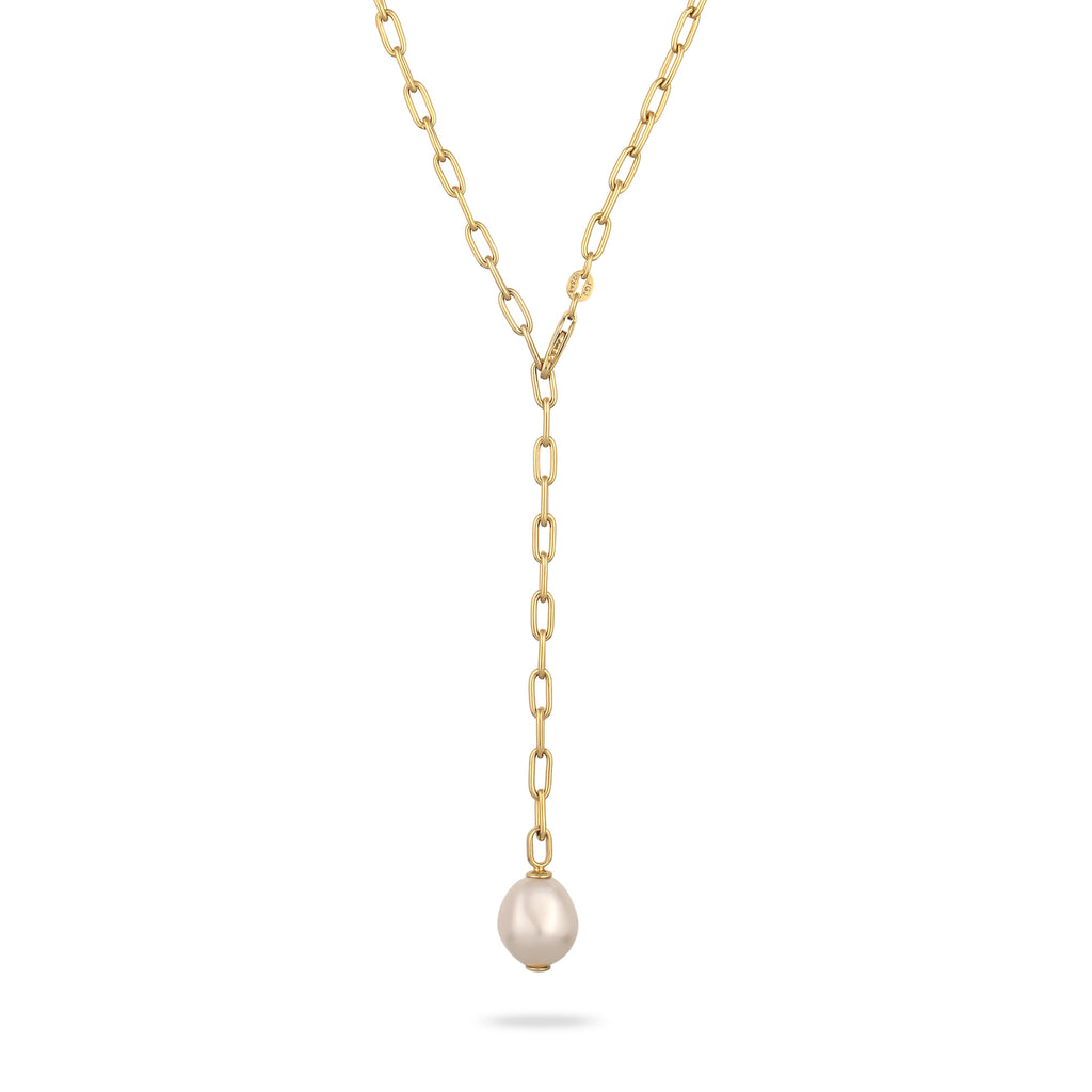 Gold Kalung Perhiasan Perak 925 Wanita Y-chain White Pearl Gold Plated