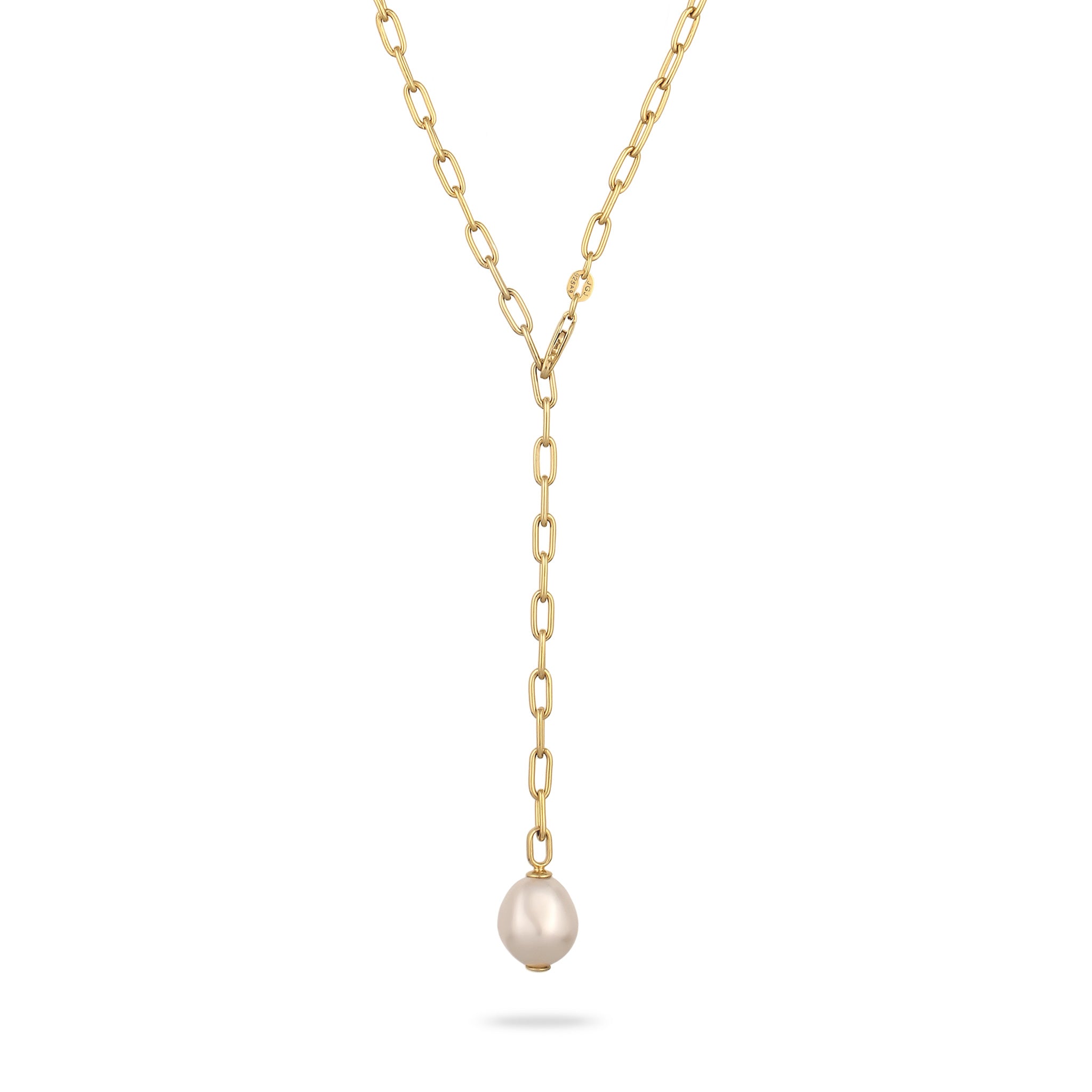 Gold Kalung Perhiasan Perak 925 Wanita Y-chain White Pearl Gold Plated