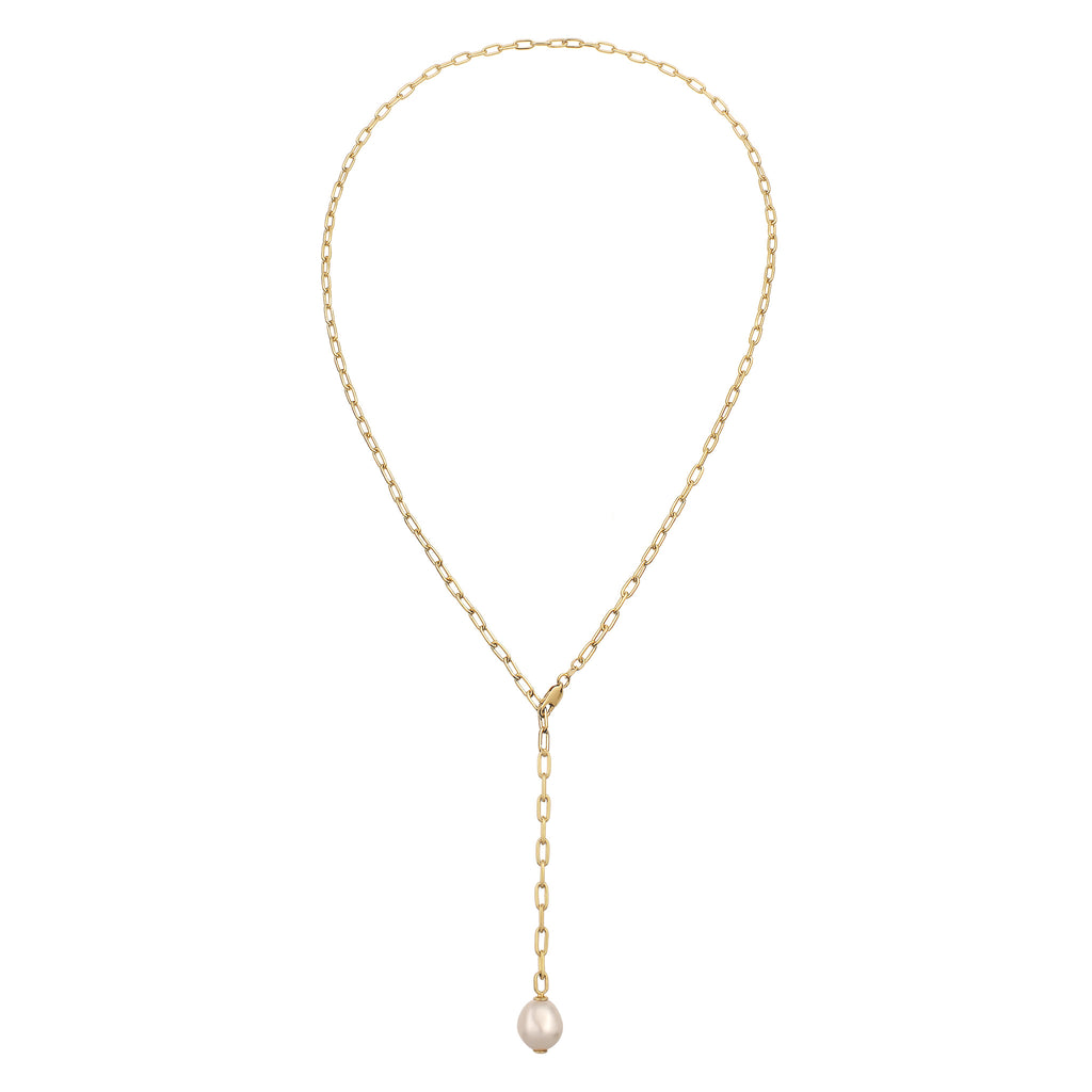 Gold Kalung Perhiasan Perak 925 Wanita Y-chain White Pearl Gold Plated