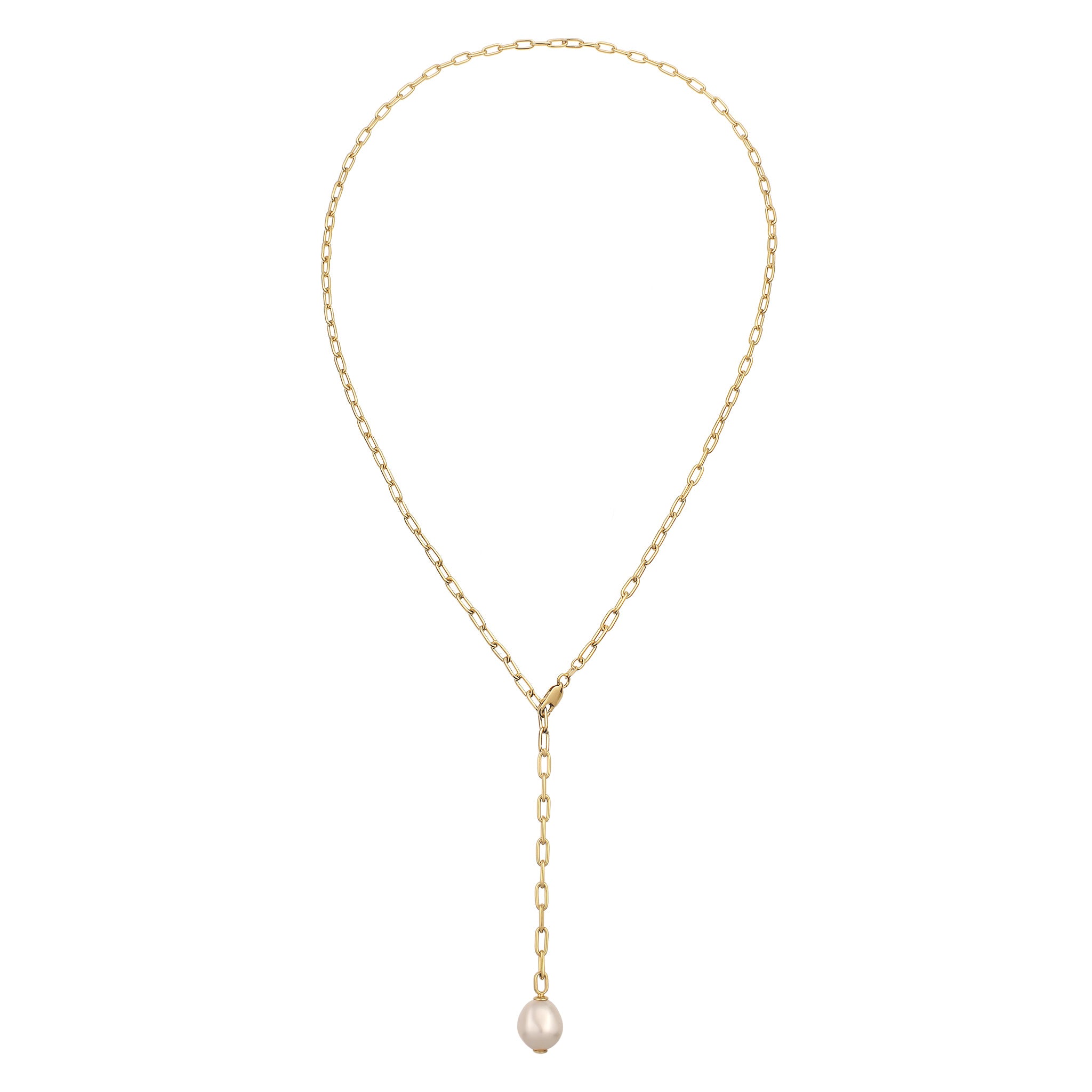 Gold Kalung Perhiasan Perak 925 Wanita Y-chain White Pearl Gold Plated