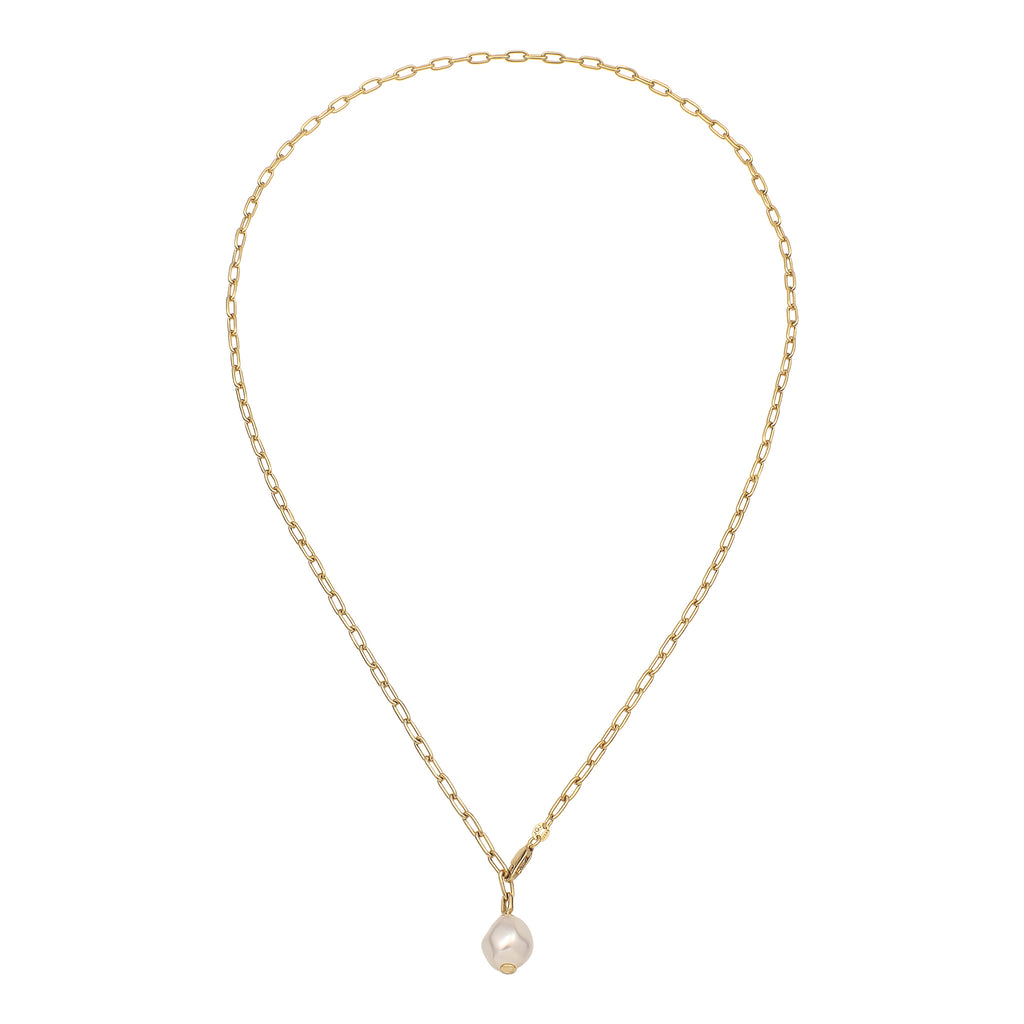 Gold Kalung Perhiasan Perak 925 Wanita Y-chain White Pearl Gold Plated