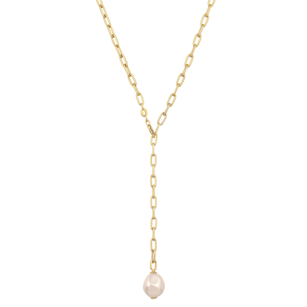 Gold Kalung Perhiasan Perak 925 Wanita Y-chain White Pearl Gold Plated