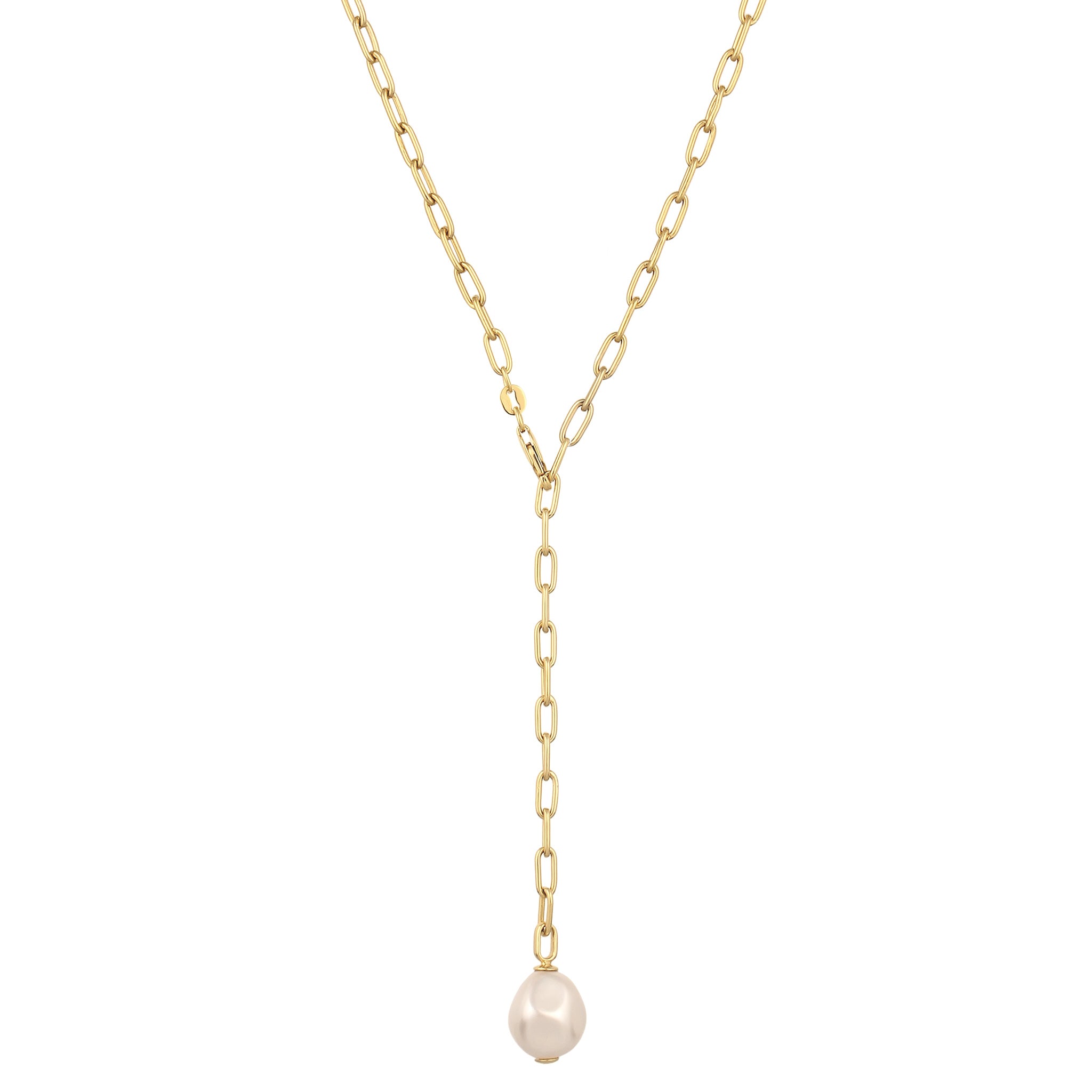 Gold Kalung Perhiasan Perak 925 Wanita Y-chain White Pearl Gold Plated