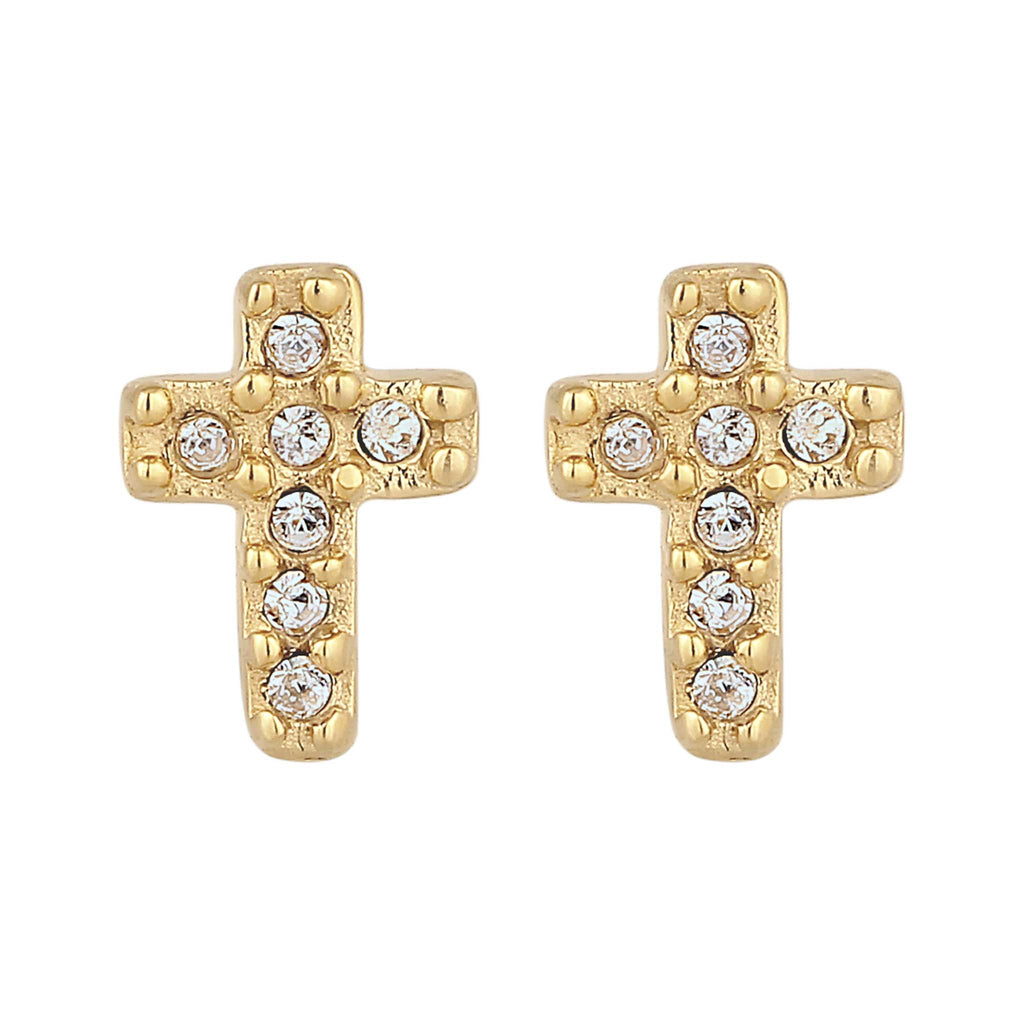 Gold Anting Perhiasan Perak 925 Wanita Stud Cross White Crystals