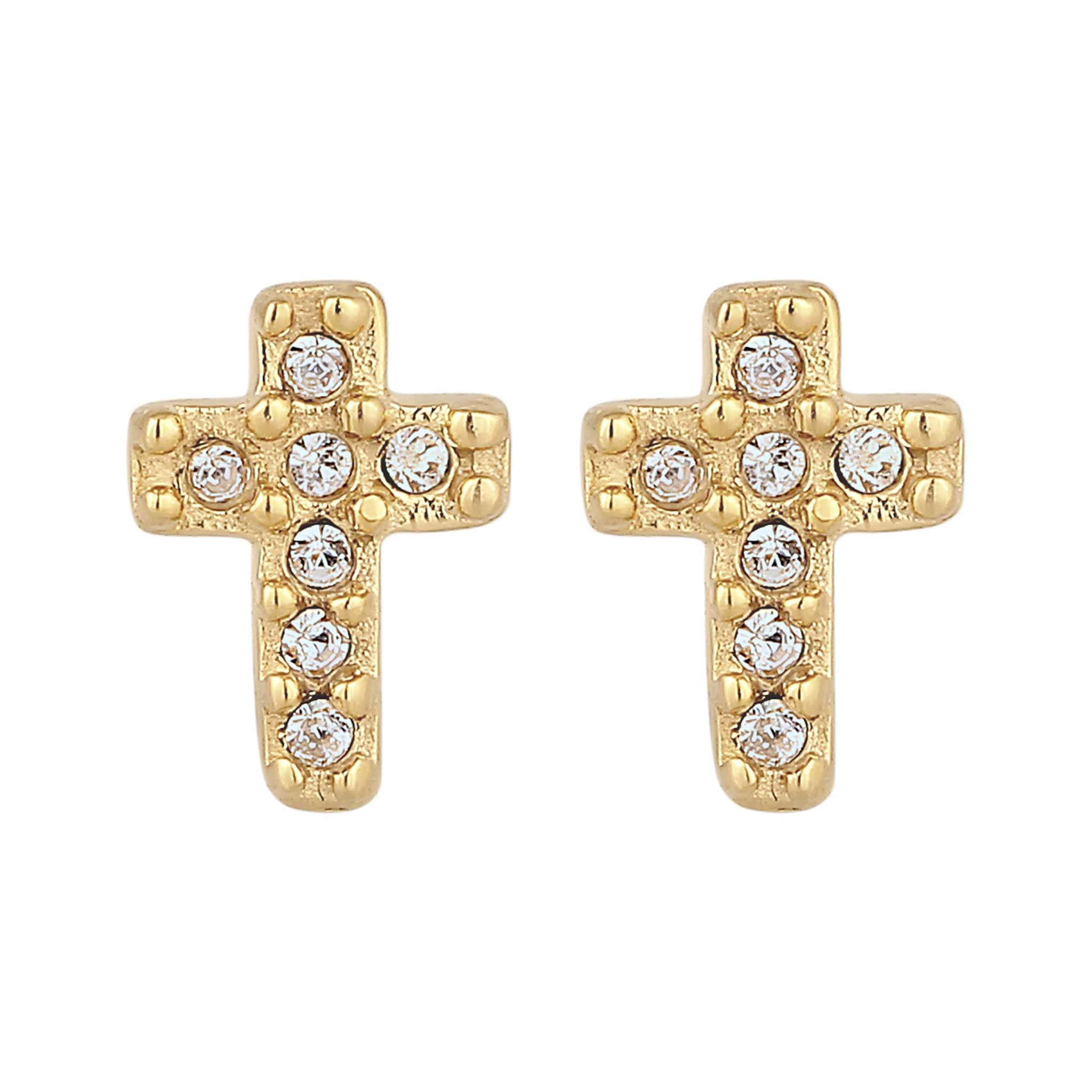 Gold Anting Perhiasan Perak 925 Wanita Stud Cross White Crystals