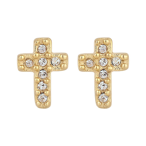 Gold Anting Perhiasan Perak 925 Wanita Stud Cross White Crystals