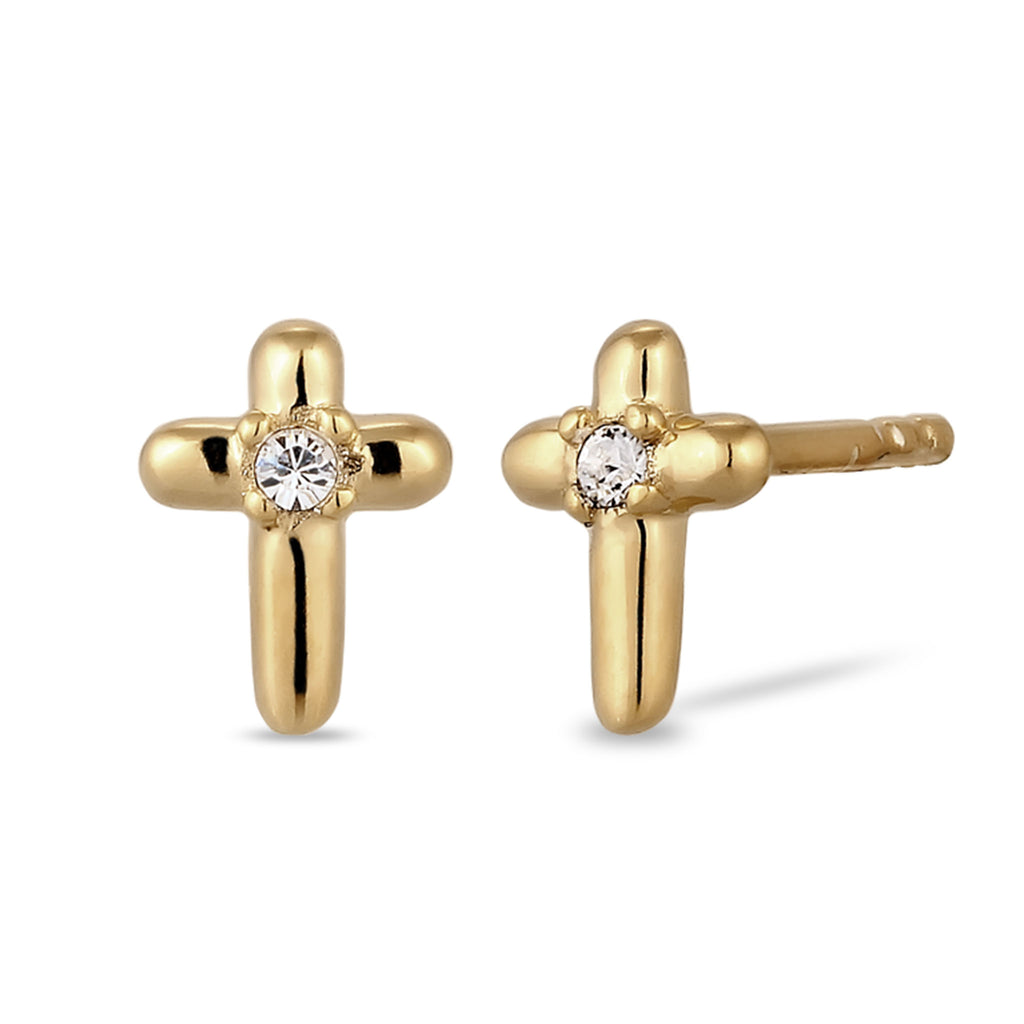 Gold Anting Perhiasan Perak 925 Wanita Stud Cross White Crystals Gold Plated