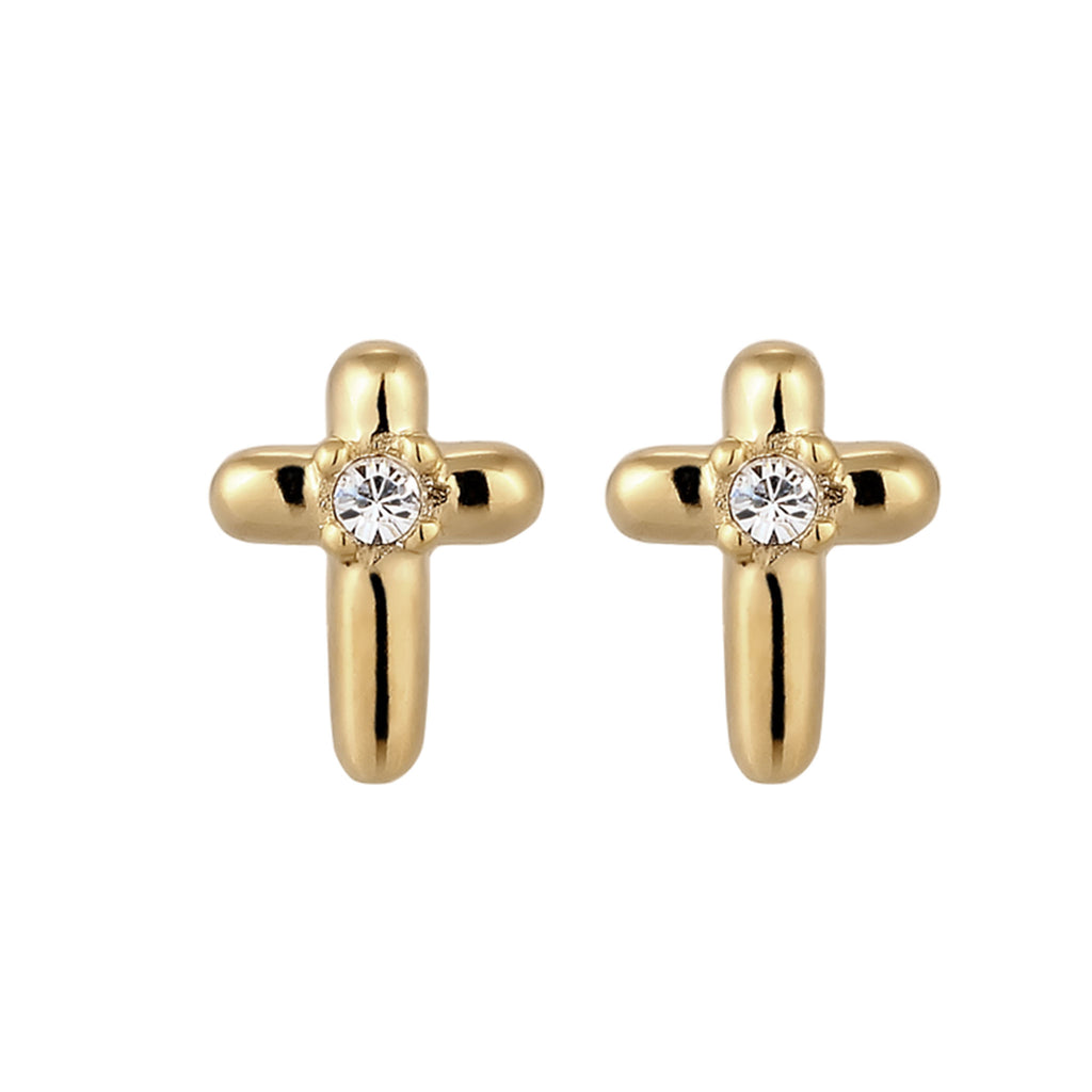 Gold Anting Perhiasan Perak 925 Wanita Stud Cross White Crystals Gold Plated