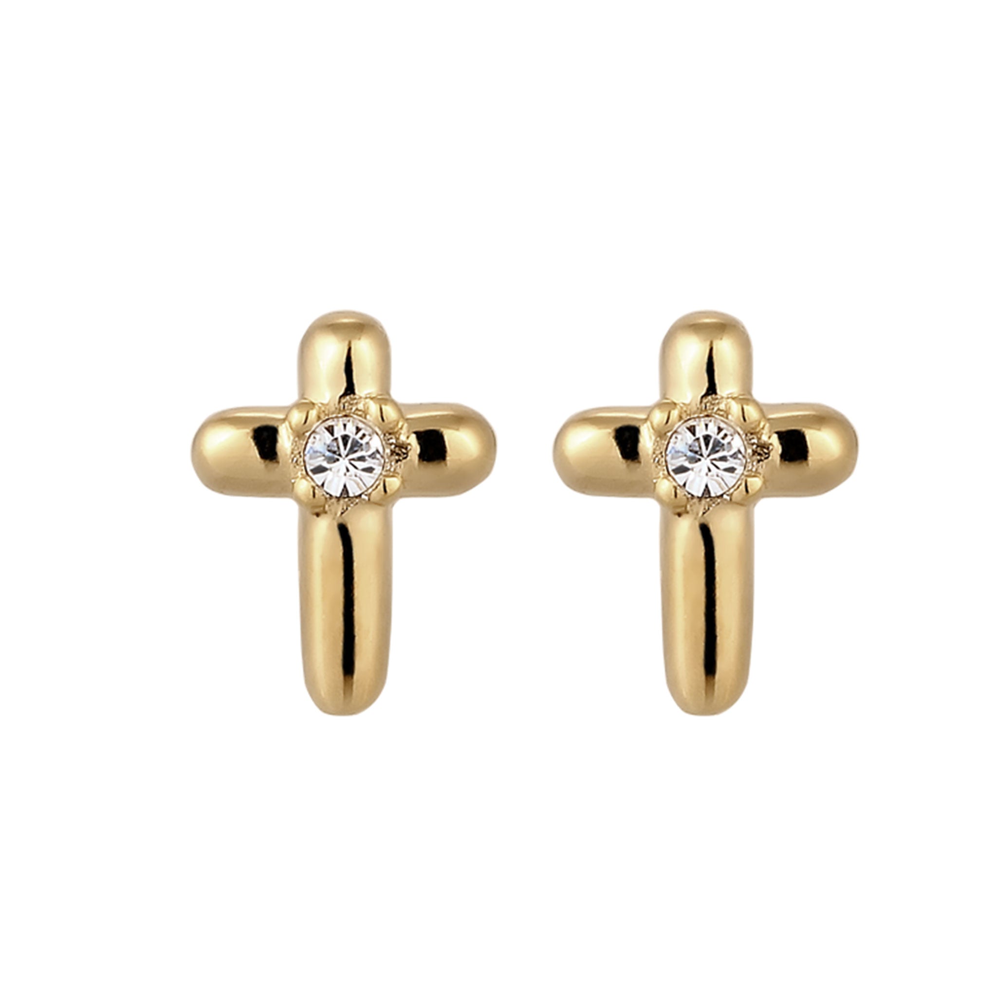 Gold Anting Perhiasan Perak 925 Wanita Stud Cross White Crystals Gold Plated