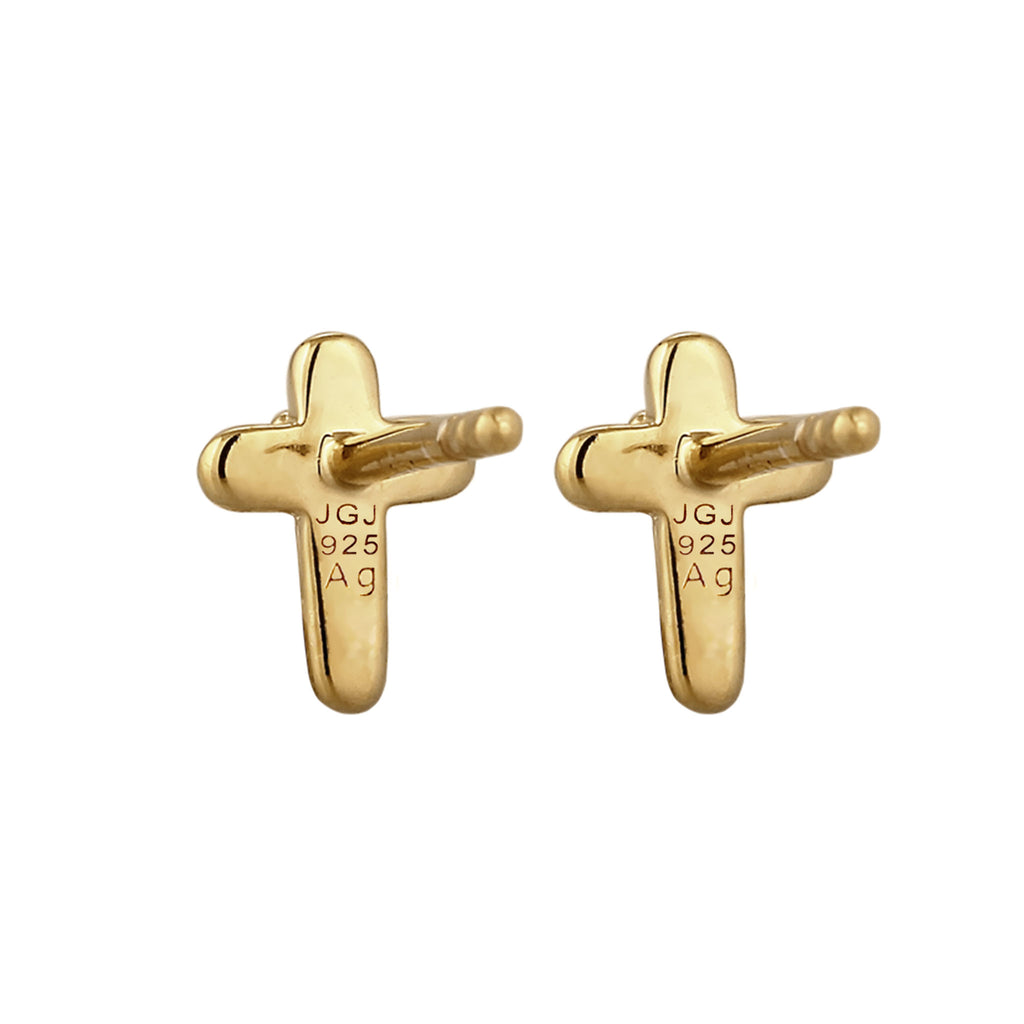 Gold Anting Perhiasan Perak 925 Wanita Stud Cross White Crystals Gold Plated
