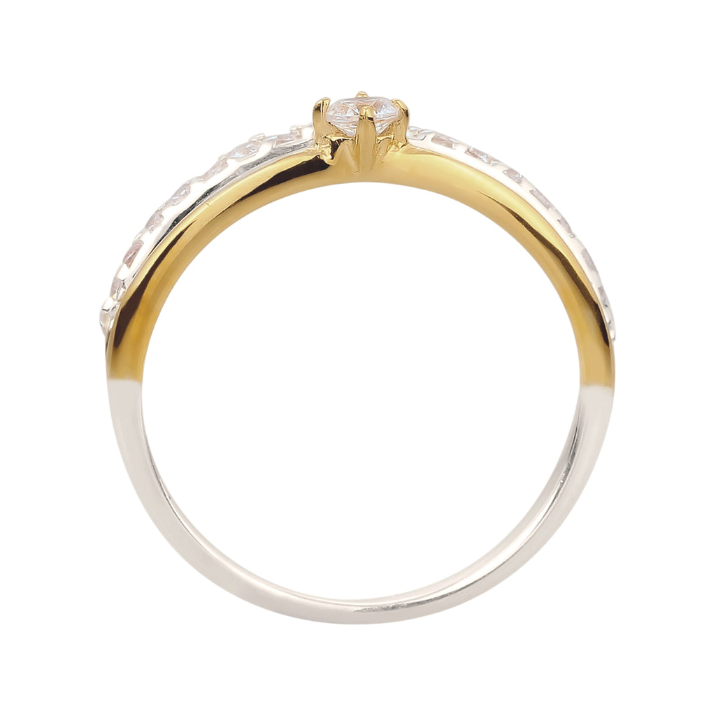 Bicolor Cincin Perhiasan Perak 925 Wanita Engagement Solitaire Sparkling Zirconia Crystals Bicolor