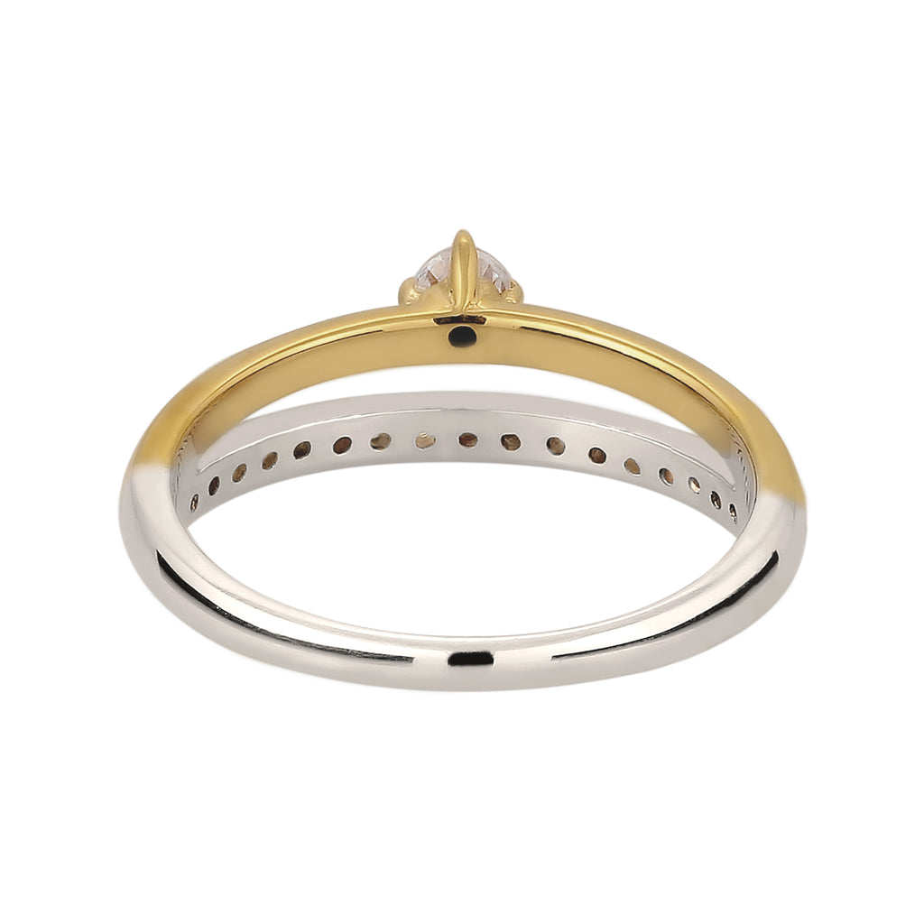 Bicolor Cincin Perhiasan Perak 925 Wanita Engagement Solitaire Sparkling Zirconia Crystals Bicolor