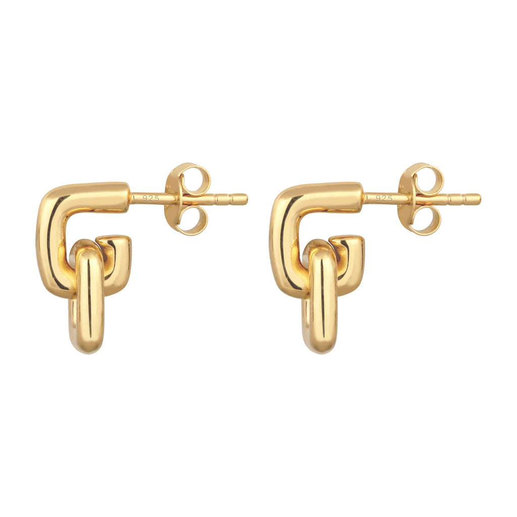 Gold Anting Perhiasan Perak 925 Wanita Stud Square Gold Plated