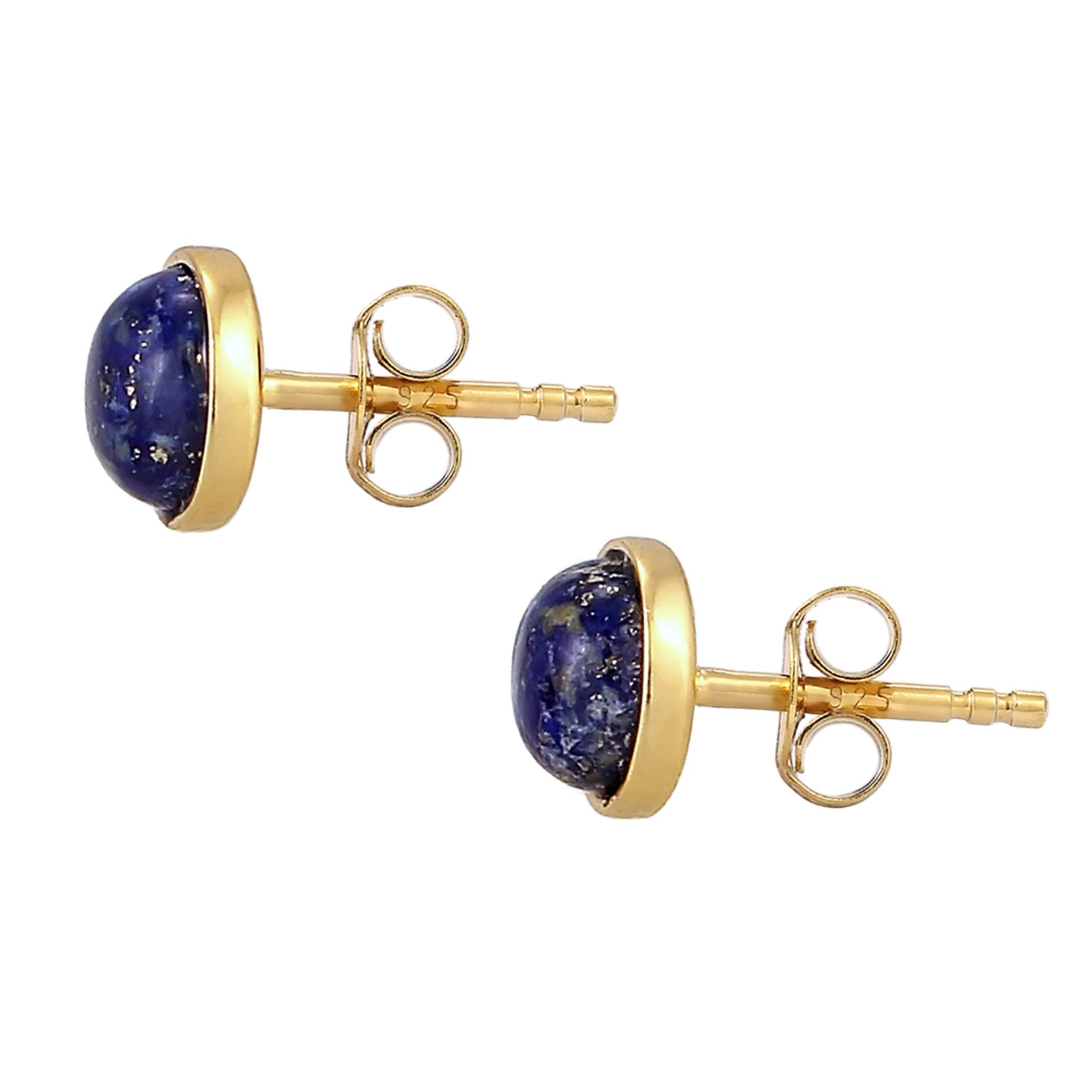 Gold Anting Perhiasan Perak 925 Wanita Stud Lapis Lazuli Gold Plated