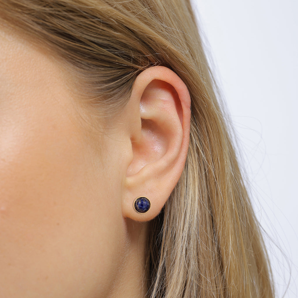 Gold Anting Perhiasan Perak 925 Wanita Stud Lapis Lazuli Gold Plated
