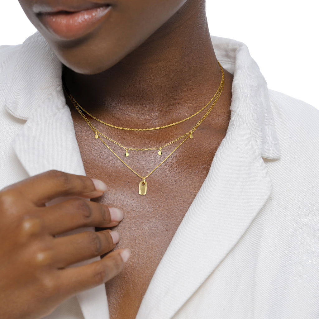 Gold Kalung Perhiasan Perak 925 Wanita Layer Chain Platelet Gold Plated
