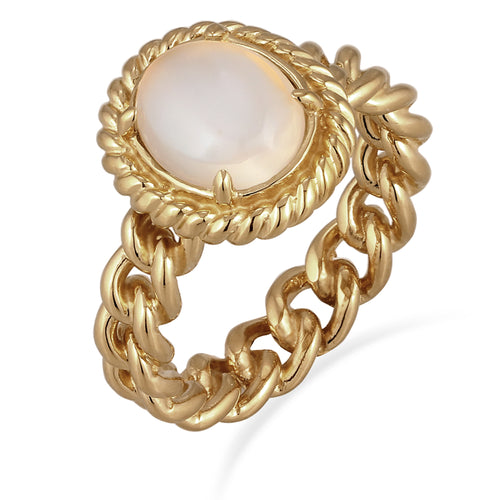 Gold Cincin Ring Perak 925 Lapis Emas Wanita Moonstone Korea Style