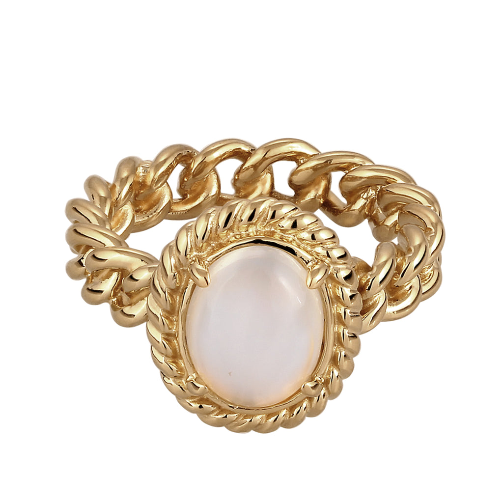 Gold Cincin Perhiasan Perak 925 Wanita Moonstone Gold Plated