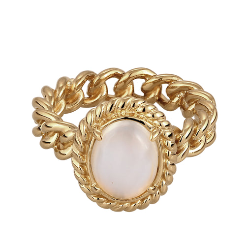 Gold Cincin Ring Perak 925 Lapis Emas Wanita Moonstone Korea Style