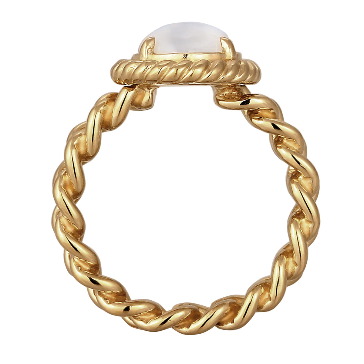 Moonstone Rope Border Ring 925 Silver Gold Plated